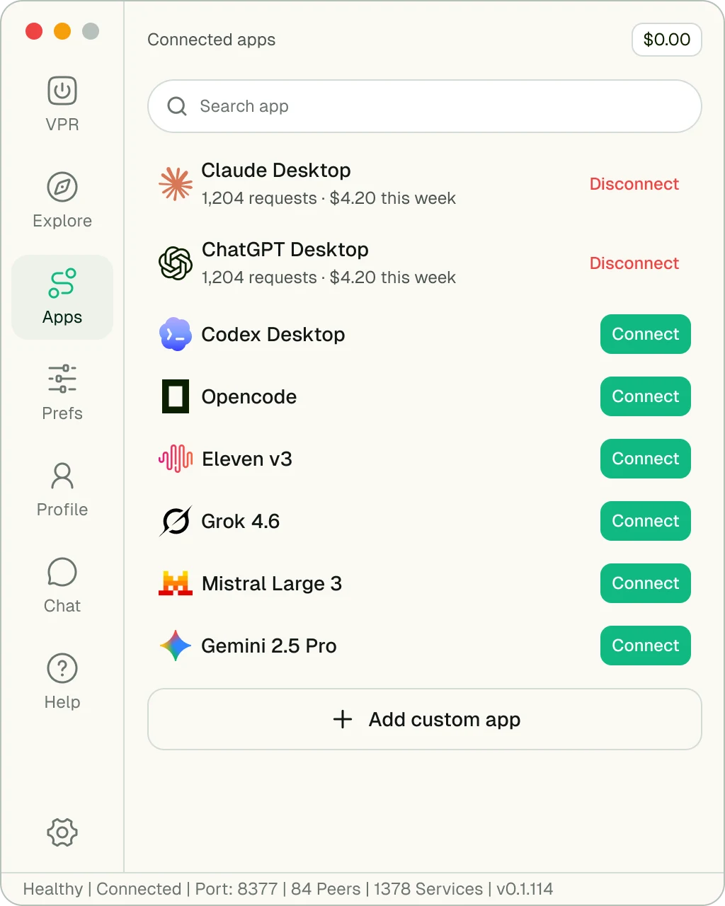 AntSeed VPR · connected apps
