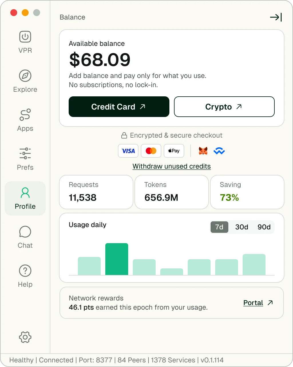 AntSeed VPR · balance and settlement