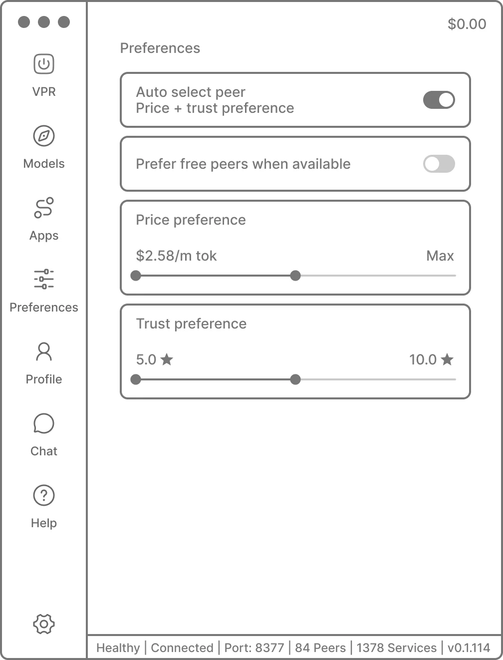 Wireframe: Preferences